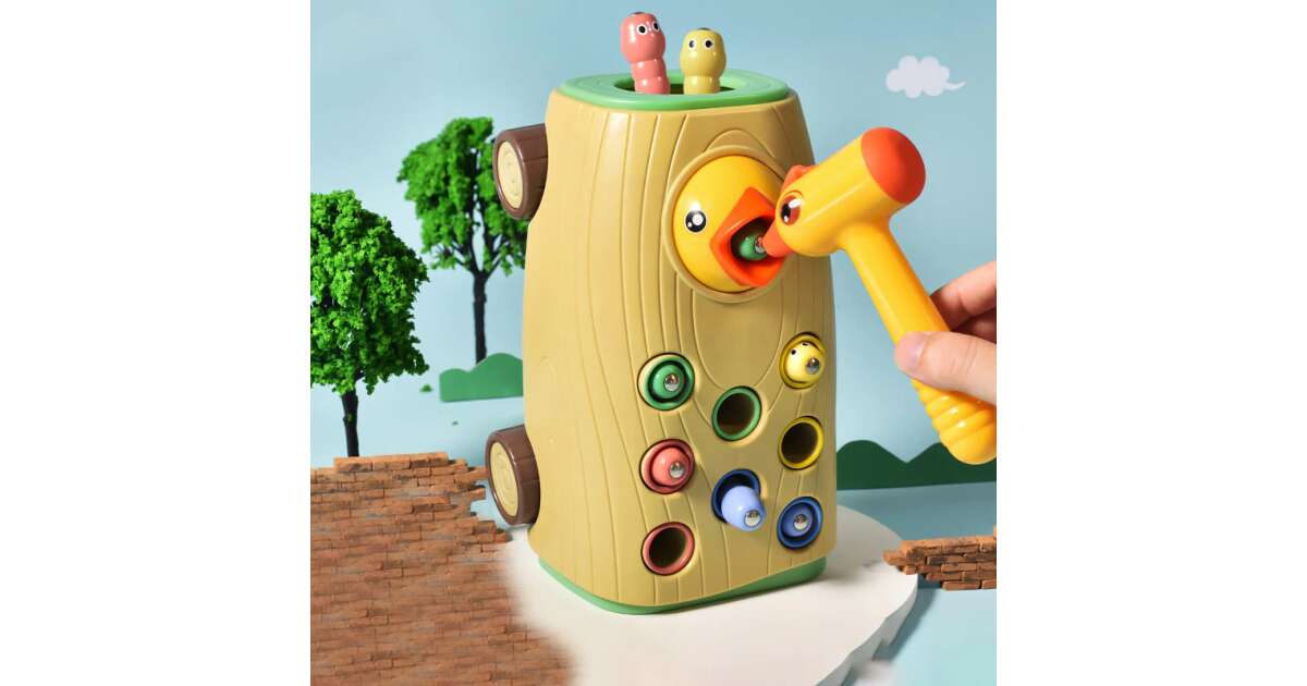 Mágneses fakopáncs - harkályos játék 8 db kukaccal - Image 5