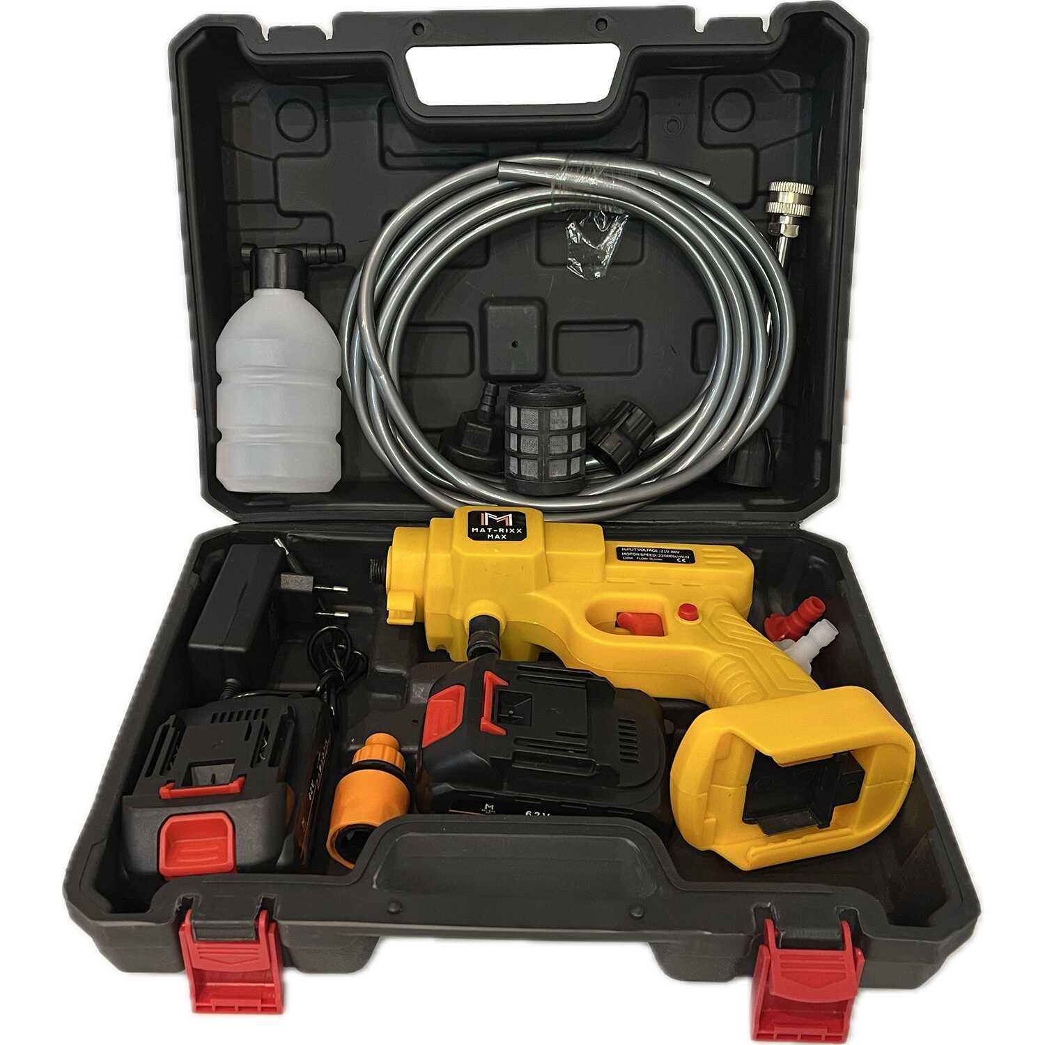 Mat-rixx Hordozható magasnyomású mosó pisztoly 2 DB 62V akkuval és habtartállyal - Image 2