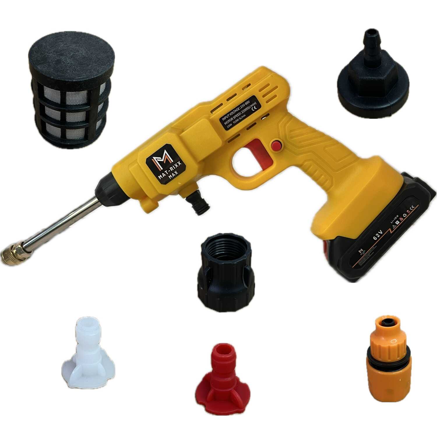 Mat-rixx Hordozható magasnyomású mosó pisztoly 2 DB 62V akkuval és habtartállyal - Image 4