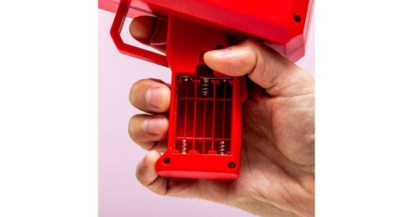 Money gun – piros színű elektromos pénzkilövő pisztoly 100 db játék bankjeggyel - Image 3