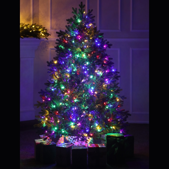 Karácsonyfa fényfüzér, 4 színű nagy égők, zöld kábel, konnektoros - Image 2