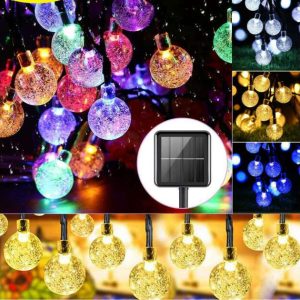 Napelemes led fényfüzér ,színes kültéri 6,3 m ,30 db színes led gömbbel