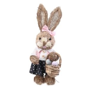 Szalmalány nyúl kiskosárral 35cm
