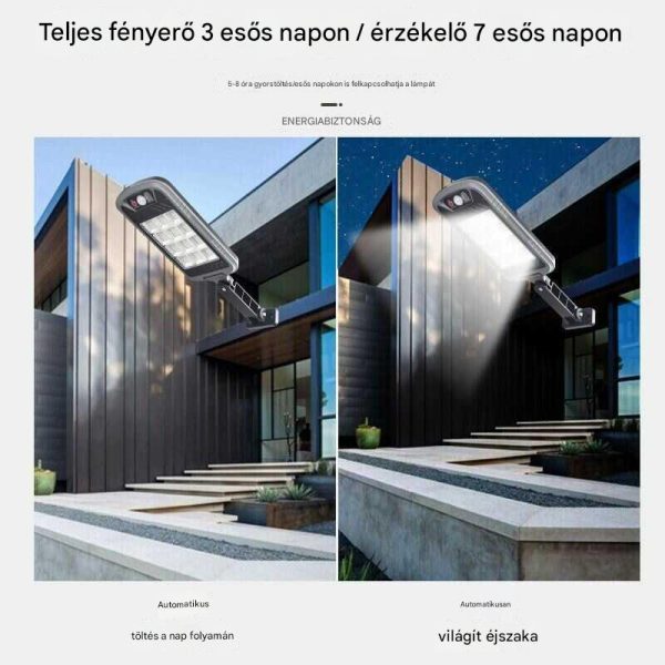 144 LED-es Napelemes Kültéri Szenzoros Fali Lámpa Mozgásérzékelővel és Távirányítóval (IP65 Vízálló) - Image 3