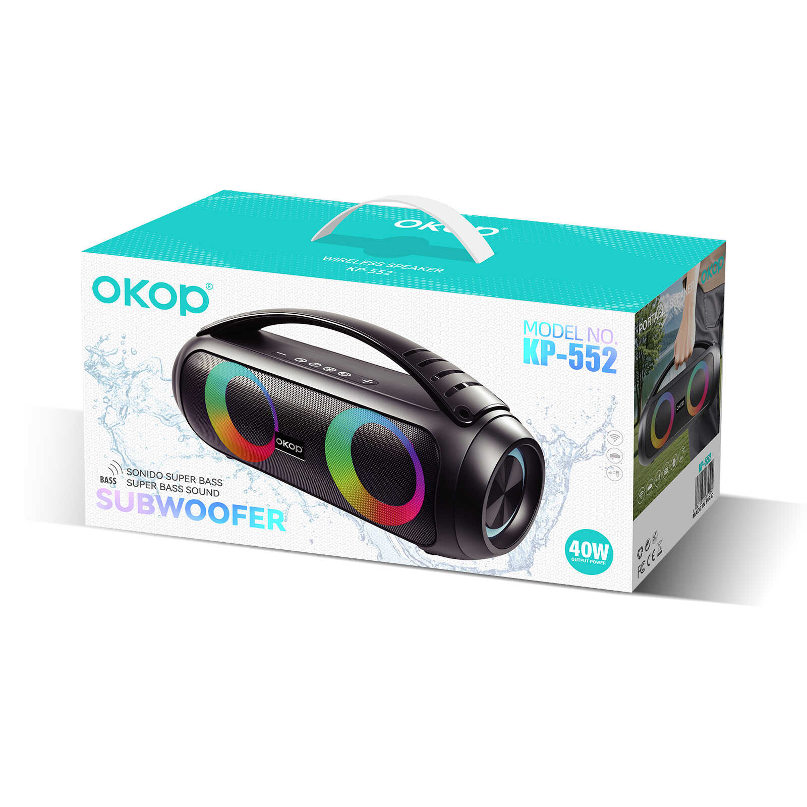 OKOP KP-552 Hordozható Bluetooth Hangszóró 2x20W, 3600mAh Akku, Beépített SUBWOOFER - Image 5