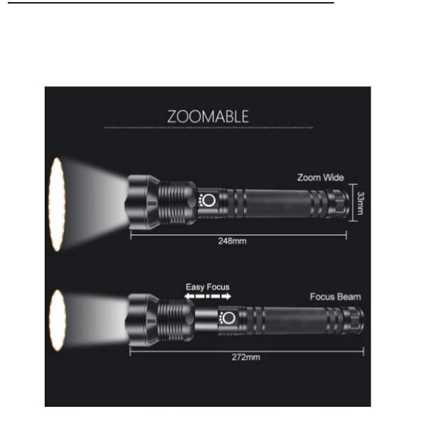 X-Balog X92-P90 Taktikai zseblámpa zoomolható IPX5 - Image 2