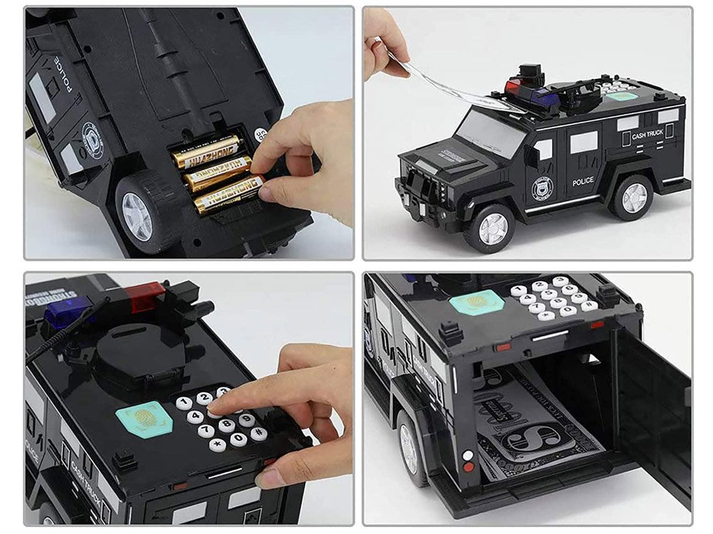 Játék pénzszállító számzáras persely PIN kódos nyitással 15 x 28 x13 cm, Fekete - Image 5