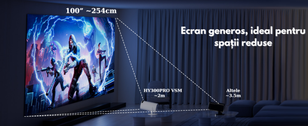 Intelligens 4k videoprojektor játékkonzollal, VSM, Android TV 11.0, távirányító, WiFi 6, Bluetooth 5.0, 130 hüvelykes vetítővászon, automatikus képkorrekció, négymagos, 280 ANSI, beépített hangszóró, HDMI, USB, fehér - Image 25