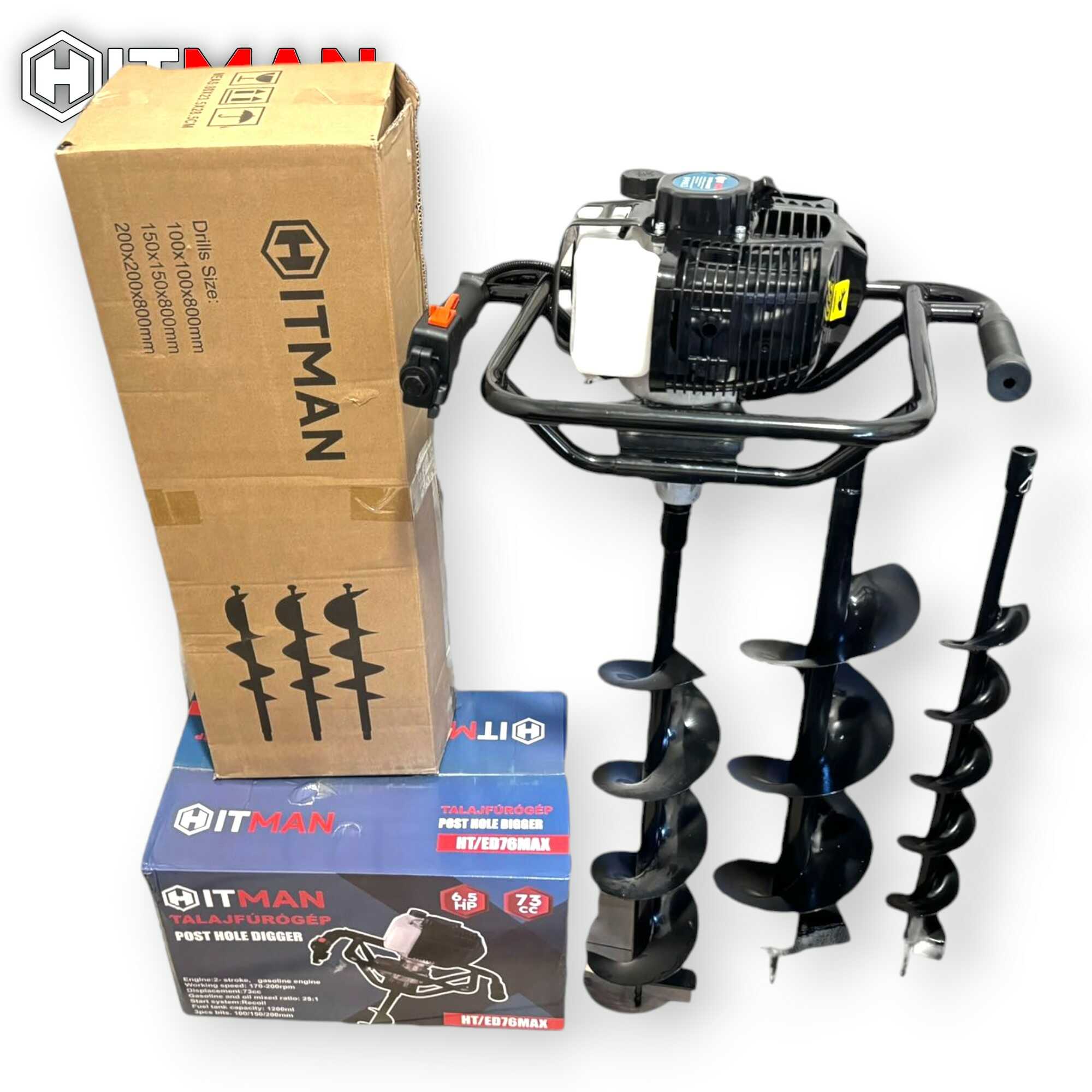 Hitman HT-ED76MAX 6.5HP 73cc Benzinmotoros Talajfúró 3 Fúrófejjel (100mm, 150mm, 200mm) - Image 11