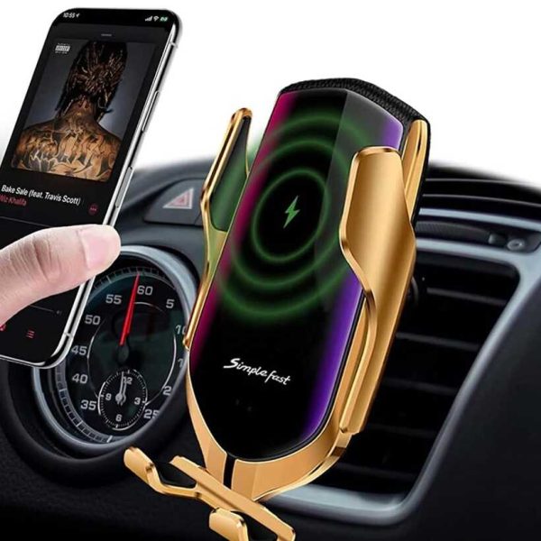 R2 Autós telefontartó vezeték nélküli töltéssel 10W, arany színben - Image 2