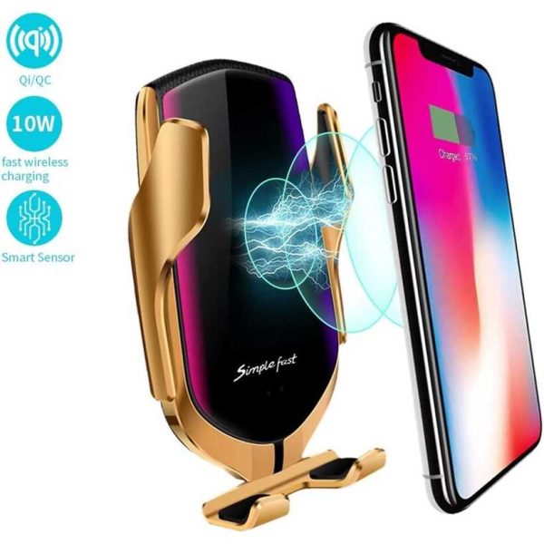 R2 Autós telefontartó vezeték nélküli töltéssel 10W, arany színben - Image 3