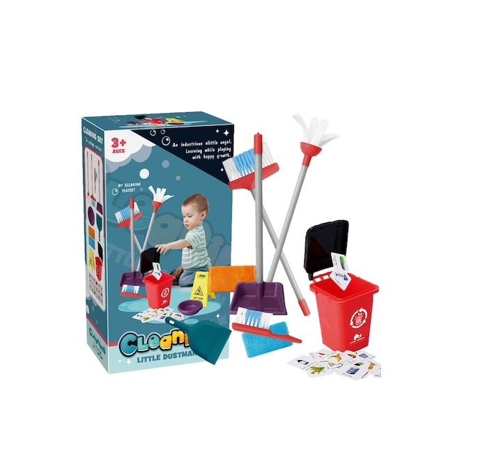 Interaktív játszószett takarító eszköz és szerepjáték gyerekeknek, felmosóval, kefével, felmosóval és tisztítótartozékokkal