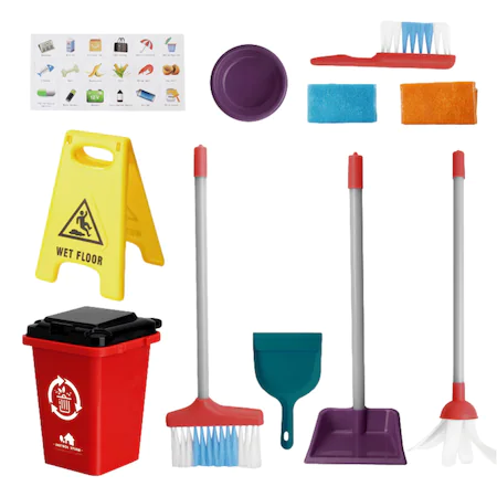 Interaktív játszószett takarító eszköz és szerepjáték gyerekeknek, felmosóval, kefével, felmosóval és tisztítótartozékokkal - Image 3