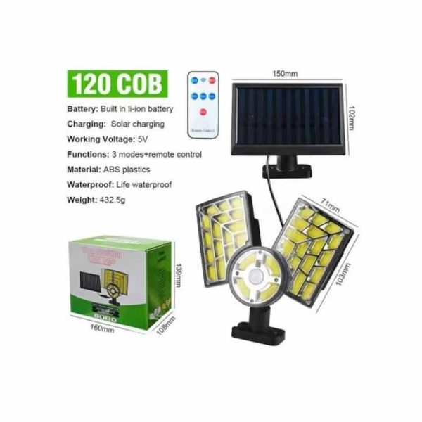 Napelemes, mozgásérzékelős kültéri COB LED reflektor, állítható panelekkel és távirányítóval - Image 6