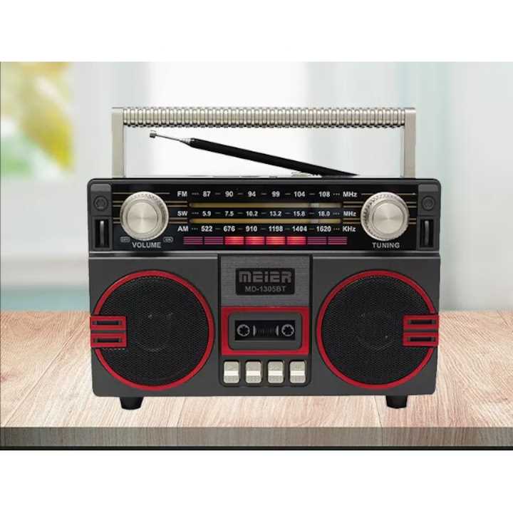 MEIER MD-1305BT Hordozható Rádió Retró Stílusban Bluetooth-szal, USB/SD és FM/AM/SW Funkciókkal - Image 5
