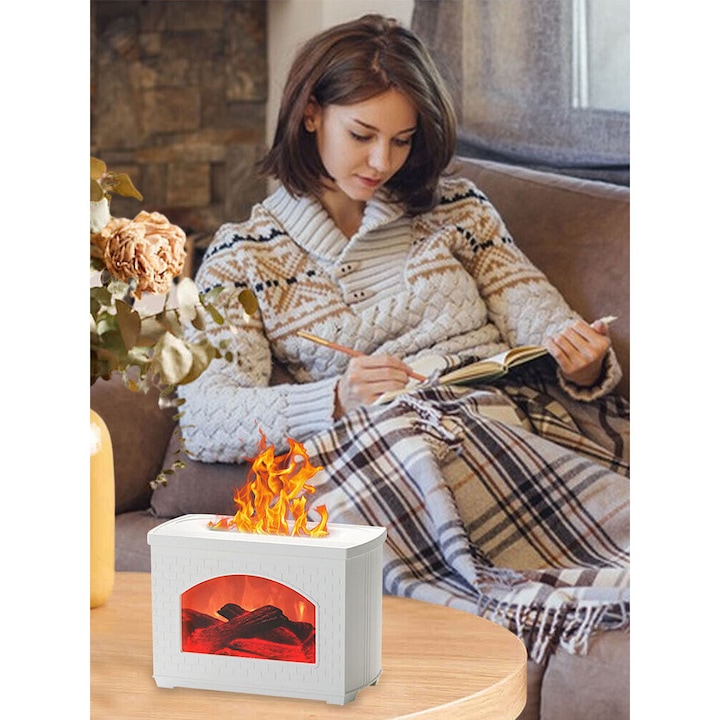 Aromadiffúzor , Otthoni, irodai és beltéri használatra is alkalmas, Lánghatású párásító, LED, USB, 270ml, Fehér - Image 5