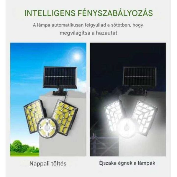 Napelemes, mozgásérzékelős kültéri COB LED reflektor, állítható panelekkel és távirányítóval - Image 5