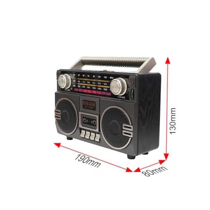 MEIER MD-1305BT Hordozható Rádió Retró Stílusban Bluetooth-szal, USB/SD és FM/AM/SW Funkciókkal - Image 3