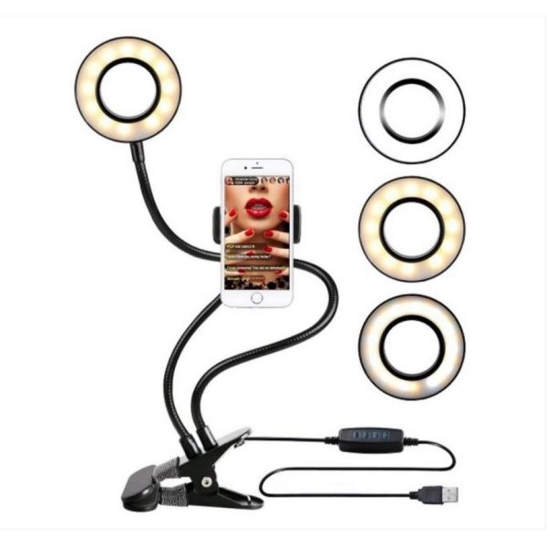 Asztalhoz csíptethető körszelfi lámpa , telefontartóval ,led világítással , 26 cm - Image 5