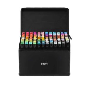 80 db-os színes filctoll készlet , professzionális kétféle heggyel , dizájnos táskában