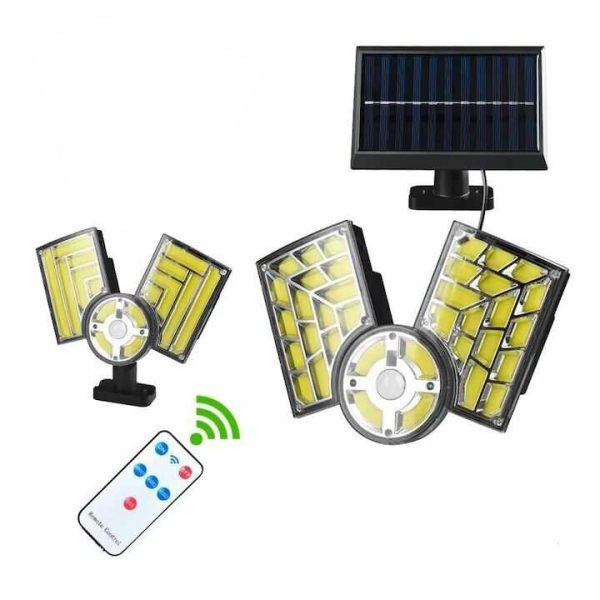 Napelemes, mozgásérzékelős kültéri COB LED reflektor, állítható panelekkel és távirányítóval - Image 2