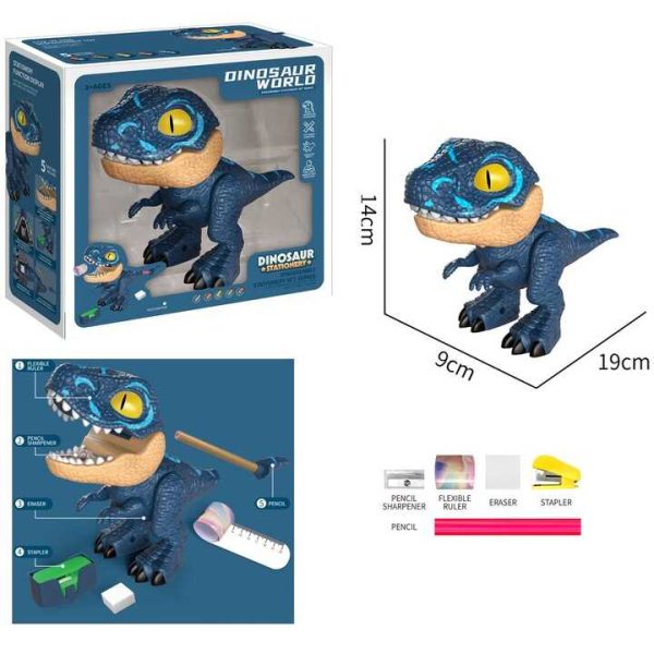 Dinosaur World 4 az 1-ben Dinoszaurusz Írószer Készlet – Ceruzahegyező, ceruza, Radír, Flexibilis Vonalzó, Tűzőgép - Image 2