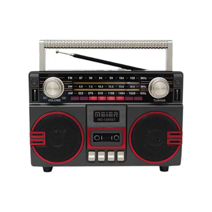 MEIER MD-1305BT Hordozható Rádió Retró Stílusban Bluetooth-szal, USB/SD és FM/AM/SW Funkciókkal - Image 6