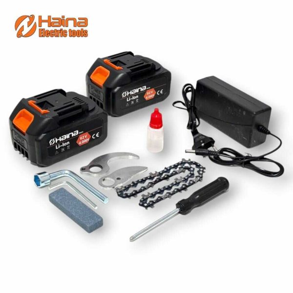 Haina H-BCD2-6804 Automata Olajozású Mini Ágvágó Láncfûrész és Metszõolló, 62V - Image 5