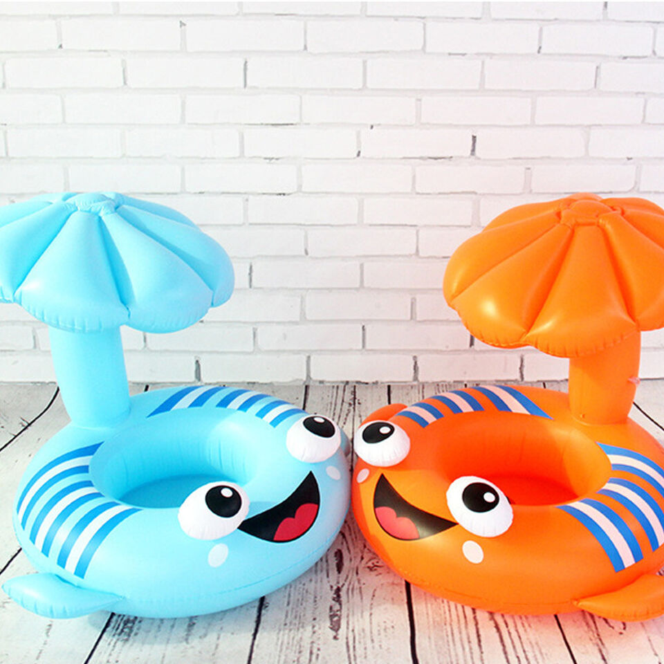 Felfújható ,beleülős gyerek úszógumi napellenzővel ,halacskás .kék és narancs színben - Image 5