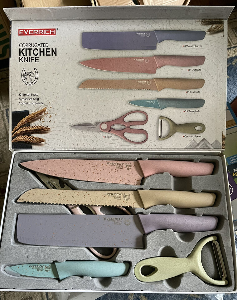 6DB-os Színes konyhai késkészlet ,rozsdamentes acél - Image 5