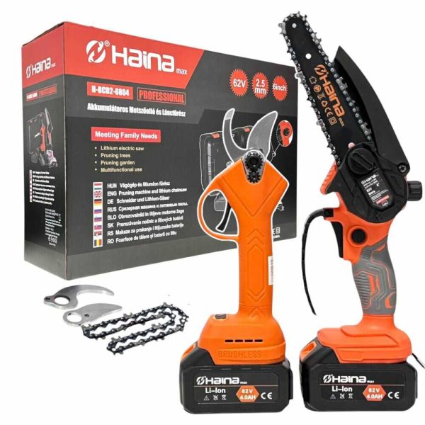 Haina H-BCD2-6804 Automata Olajozású Mini Ágvágó Láncfûrész és Metszõolló, 62V - Image 8