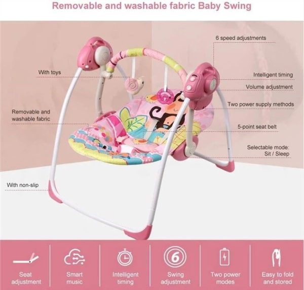 Rezgő, zenélő baba pihenőszék babaringató, 0-18 kg, rózsaszín - Image 2