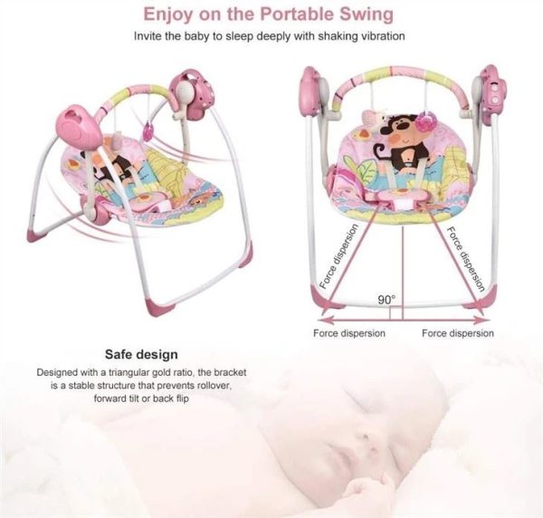 Rezgő, zenélő baba pihenőszék babaringató, 0-18 kg, rózsaszín - Image 3