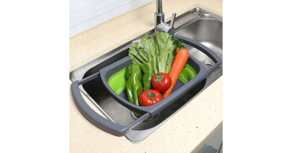 Szilikonos szűrő, kihúzható és összecsukható , zöldség és gyümölcsmosó , 33-60cm - Image 4