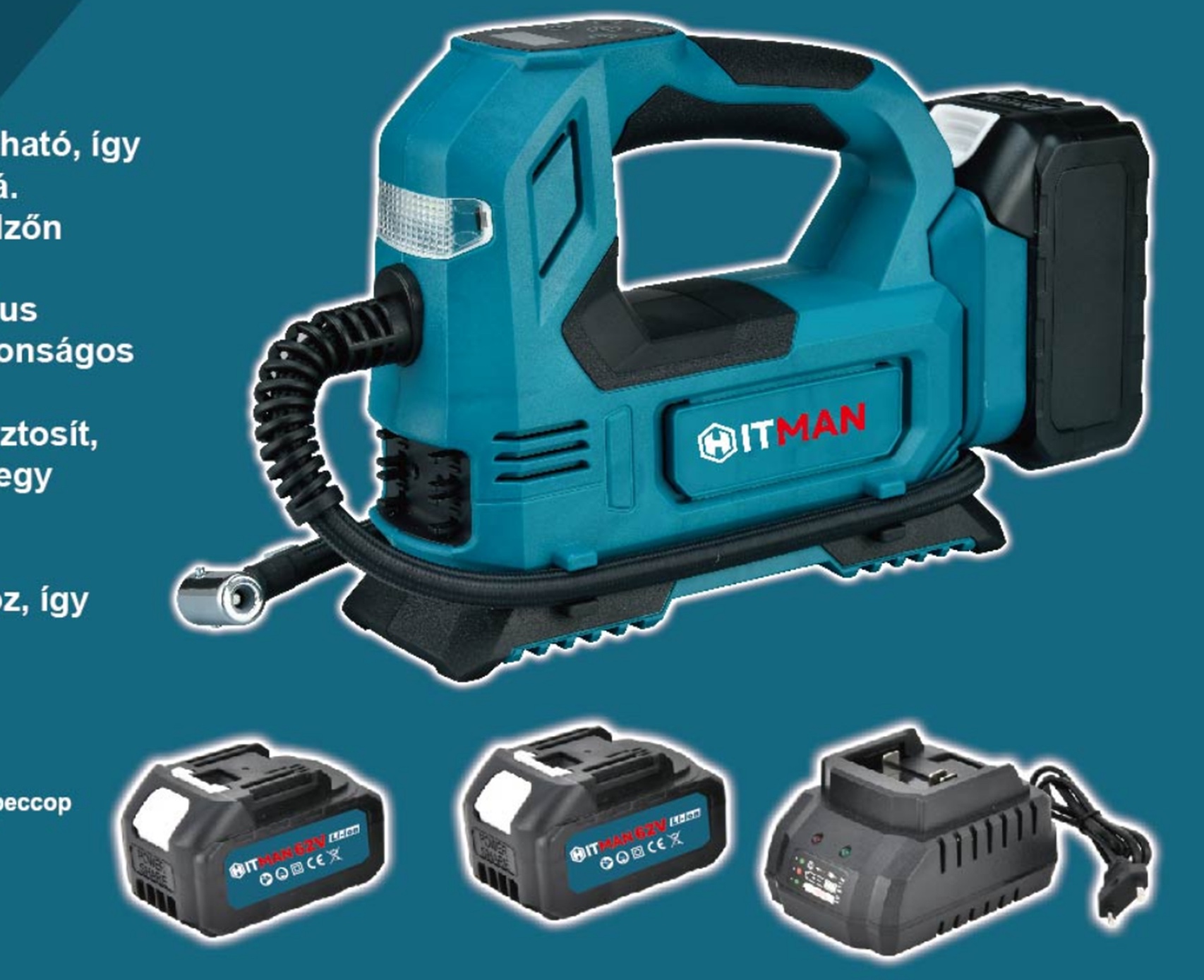 Hitman 62V akkumuláros komresszor digitális kijelzővel Kompakt és hordozható kialakítás. - Image 5