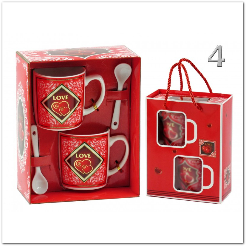 Love feliratú szíves bögre kiskanállal szett díszdobozban szerelmeseknek - 2 dl. Ajándék pároknak Valentin-napra. - Image 2