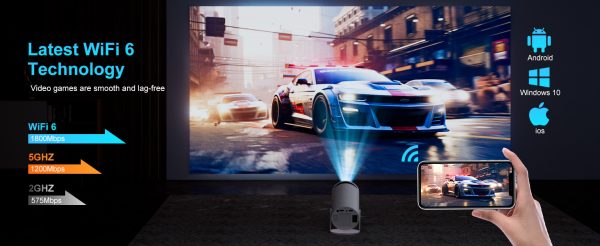 Intelligens 4k videoprojektor játékkonzollal, VSM, Android TV 11.0, távirányító, WiFi 6, Bluetooth 5.0, 130 hüvelykes vetítővászon, automatikus képkorrekció, négymagos, 280 ANSI, beépített hangszóró, HDMI, USB, fehér - Image 27