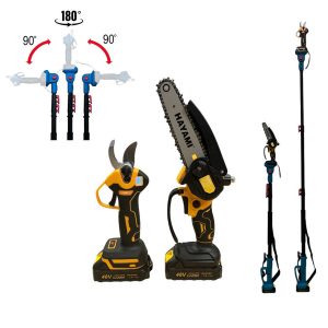 HAYAMI HA-1008 Akkumulátoros Készlet: Láncfűrész, Metszőolló és Teleszkópos Nyél, 2x48V 5.0Ah Akkuval