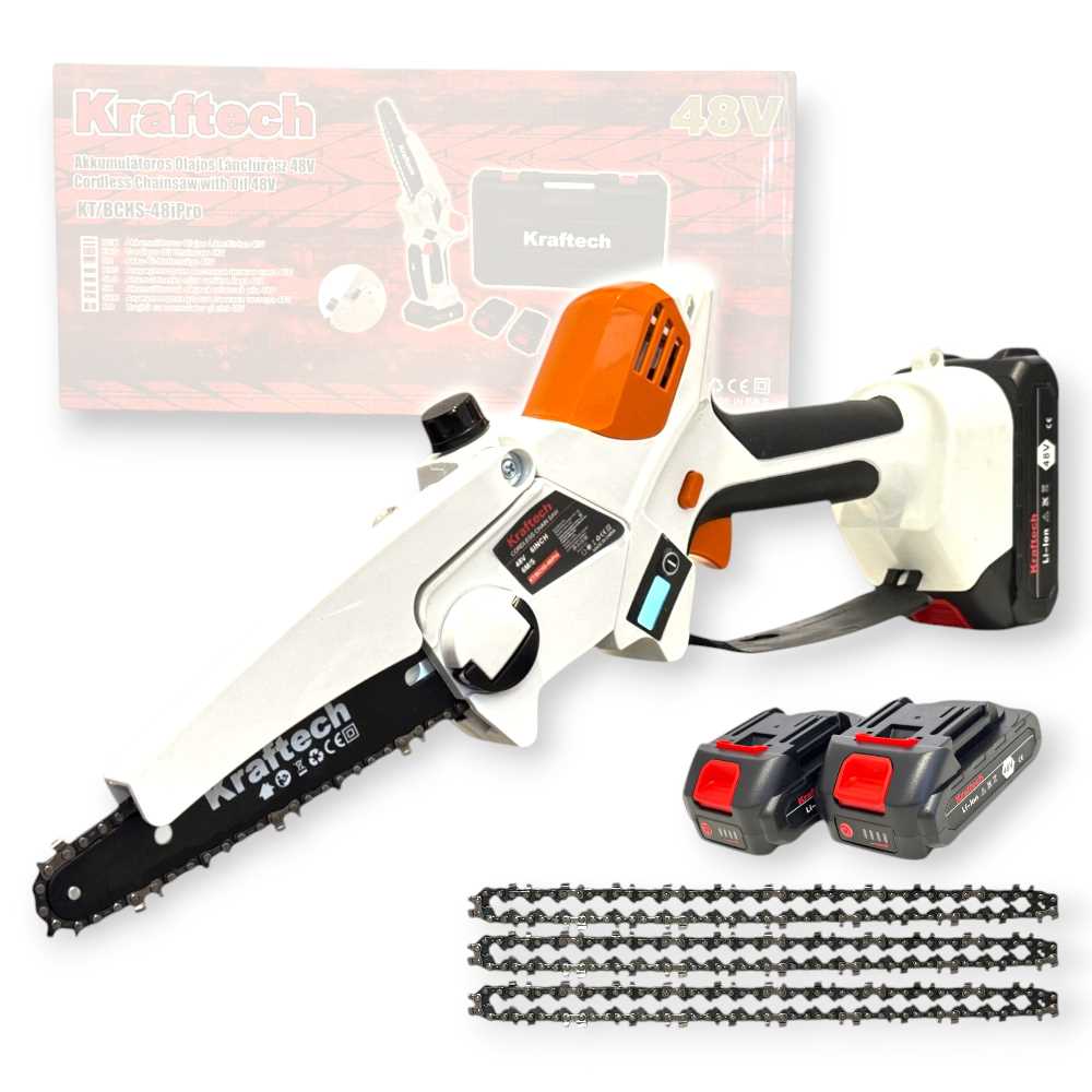 KrafTech KTBCHS-48iPro Akkumulátoros Láncfűrész, 48V, 6, Kefe Nélküli Motor