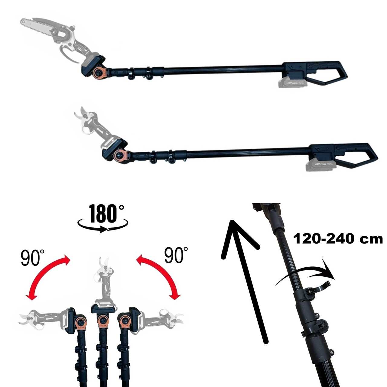 Akkumulátoros metsző olló és fűrész készlet 2db 48v akkumulátorral teleszkópos magassági toldó karral - Image 3