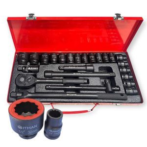 Hitman HA-6818 Erősített 12″ 12-pont Dugókulcs Készlet – 26 Részes Fém Kofferben