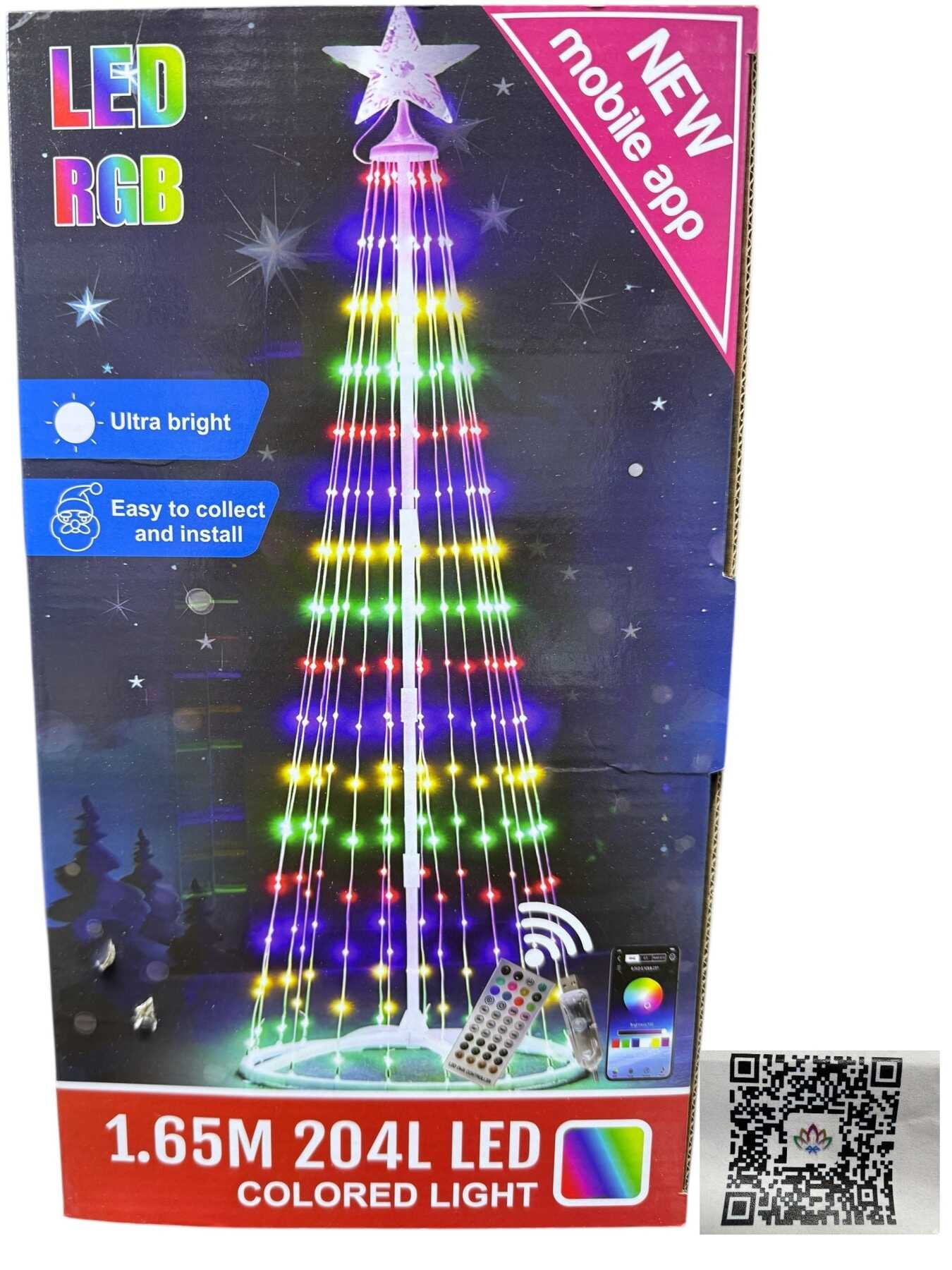 LED Karácsonyfa Forma Fényfüzér (1.65 m, 204 LED) RGb színes , 8 Programos - Image 2