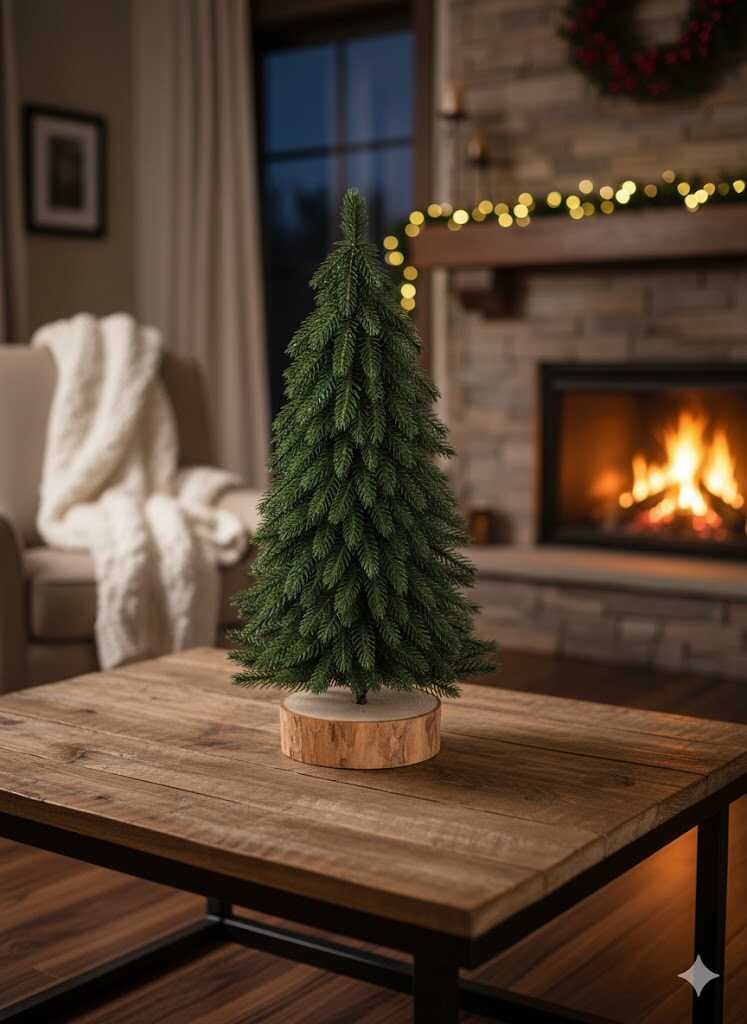 Asztali zöld hosszú ágas műfenyő karácsonyi diszfenyő 20 cm Fa talpal - Image 2