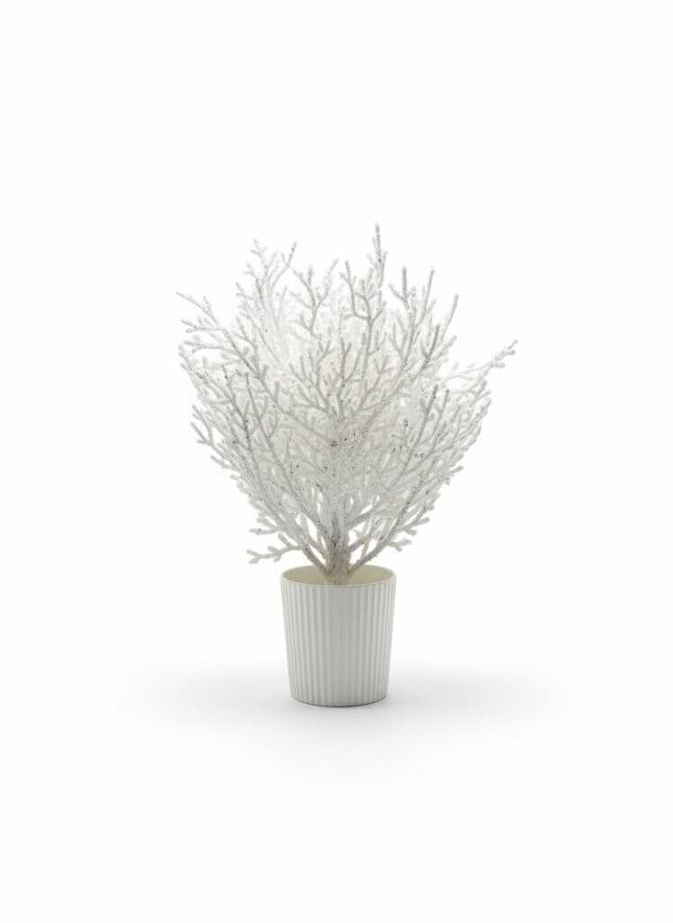 Hópihe asztali karácsonyi dekoráció, 60 cm, fehér, bordázott cserépben