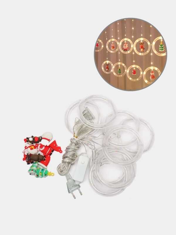 Karácsonyi Kör Fényfüggöny 10 db Gyűrűvel, 3 m x 0.6 m, Melegfehér, Karácsonyi Mintákkal - Image 11