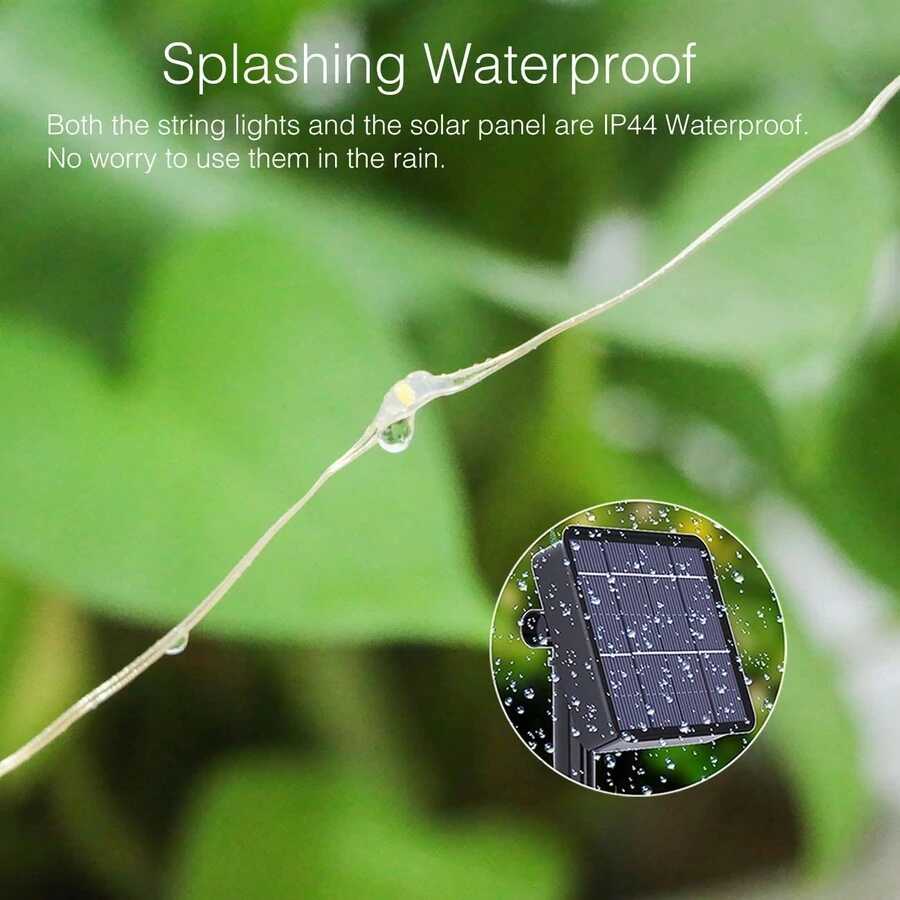 Karácsonyi Napelemes 10 méteres drót fényfűzér melegfehér 200 led - Image 3