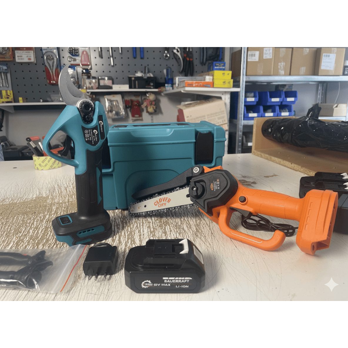 Akkumulátoros metsző olló és fűrész készlet 2db 48v akkumulátorral - Image 7