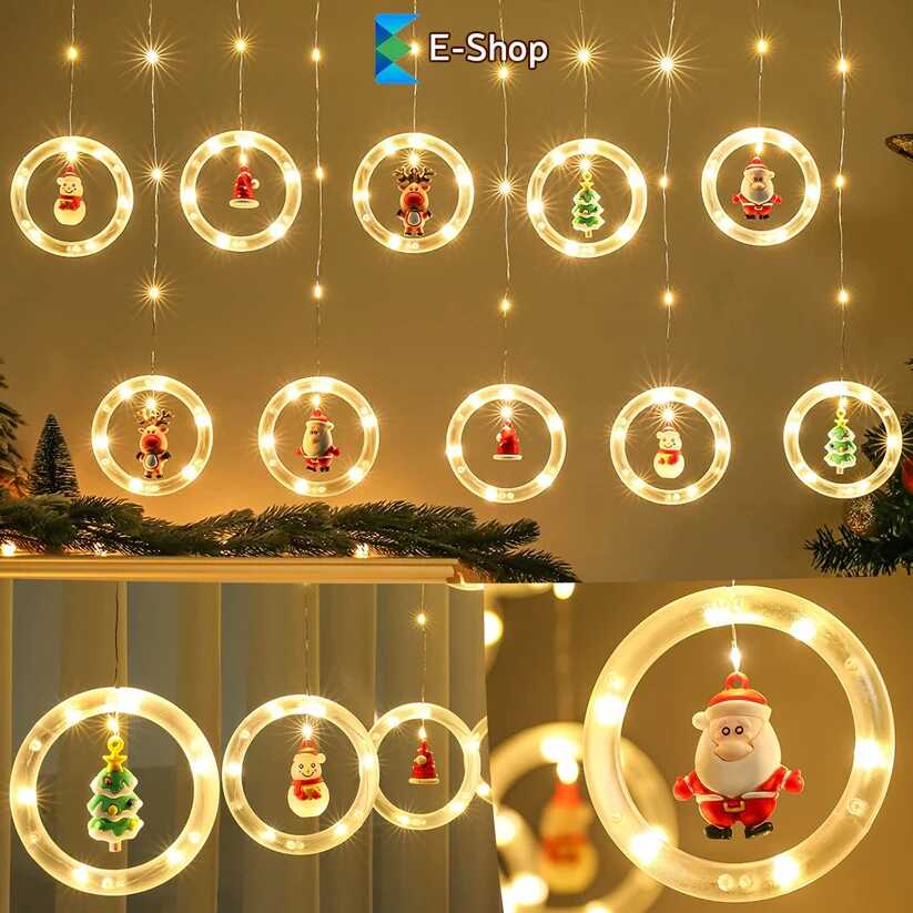 Karácsonyi Kör Fényfüggöny 10 db Gyűrűvel, 3 m x 0.6 m, Melegfehér, Karácsonyi Mintákkal - Image 12