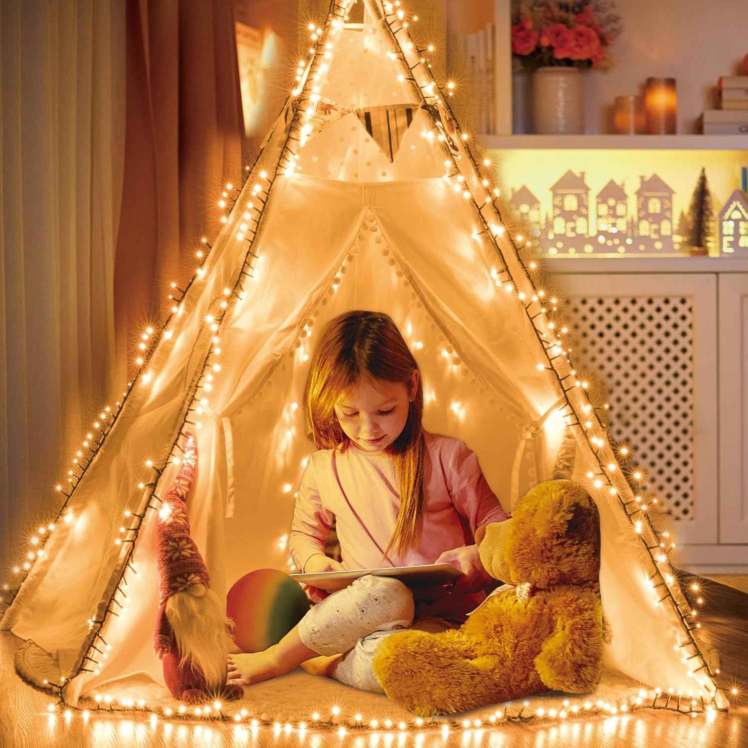 20 méteres Karácsonyi fényfűzér Égősor Melegfehér, 8 funkciós kül és beltéri élénk szín IP44 X0730 - Image 3