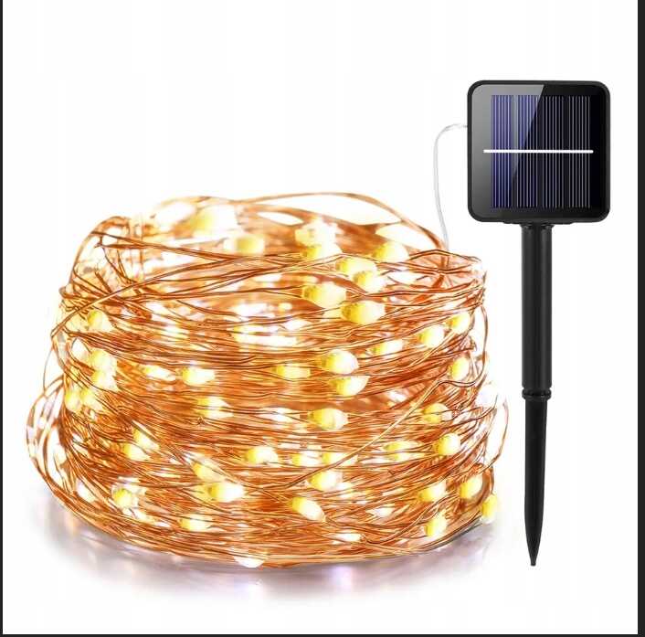 Karácsonyi Napelemes 10 méteres drót fényfűzér melegfehér 200 led - Image 5